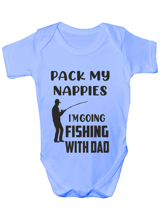 Going Fishing With Daddy Funny Short Sleeve Babygrow Baby Vest Romper Bodysuit