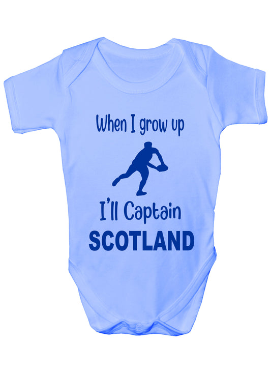 When Grow Up Captain Scotland Funny Babygrow Scottish Rugby Bodysuit Baby Gift