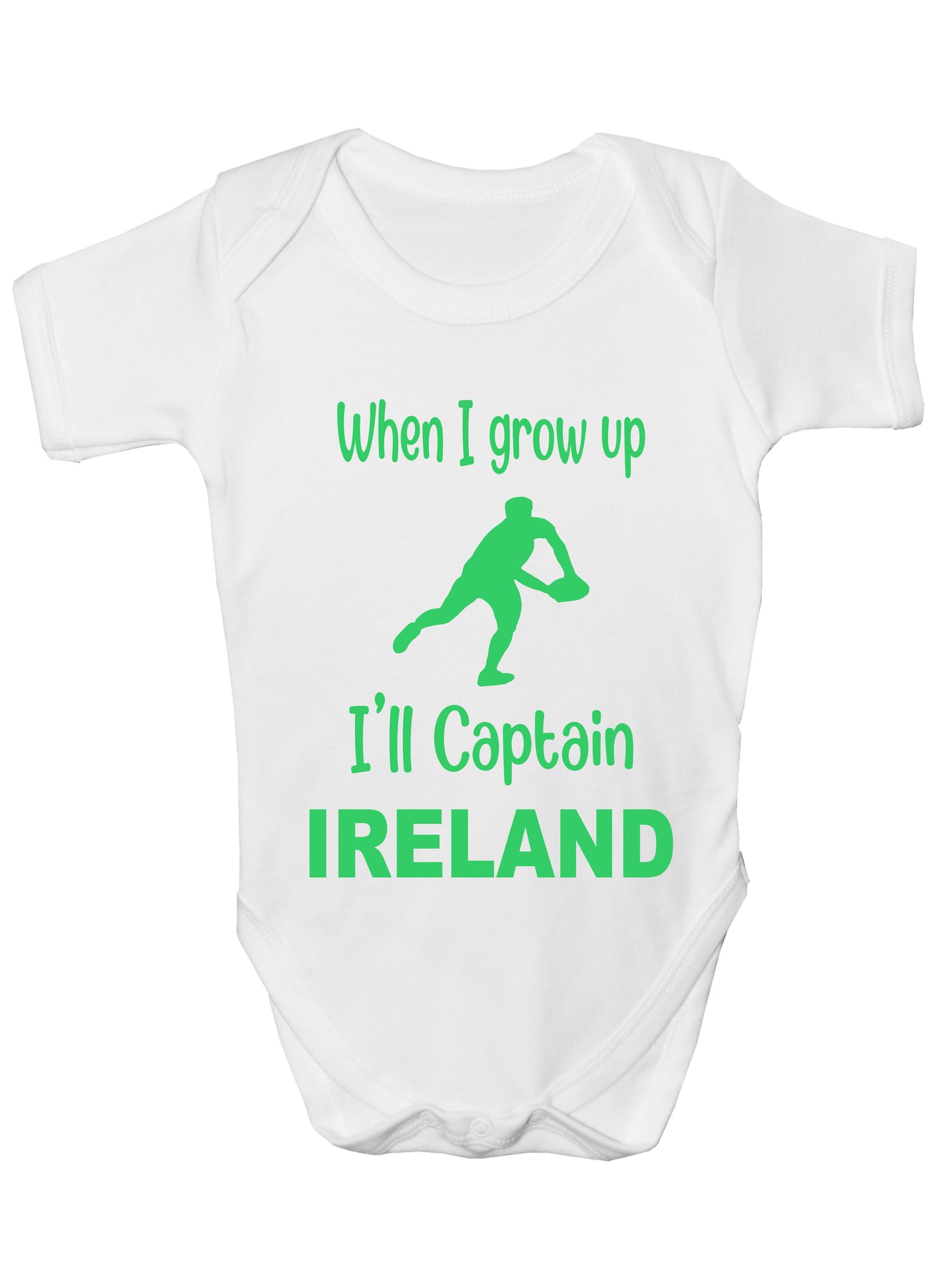 When Grow Up Captain Ireland Funny Babygrow Irish Rugby Bodysuit Baby Gift