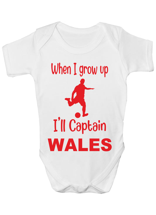 When Grow Up Captain Wales Funny Babygrow Welsh Football Bodysuit Baby Gift