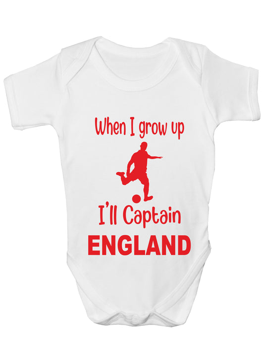When Grow Up Captain England Funny Babygrow English Football Bodysuit Baby Gift