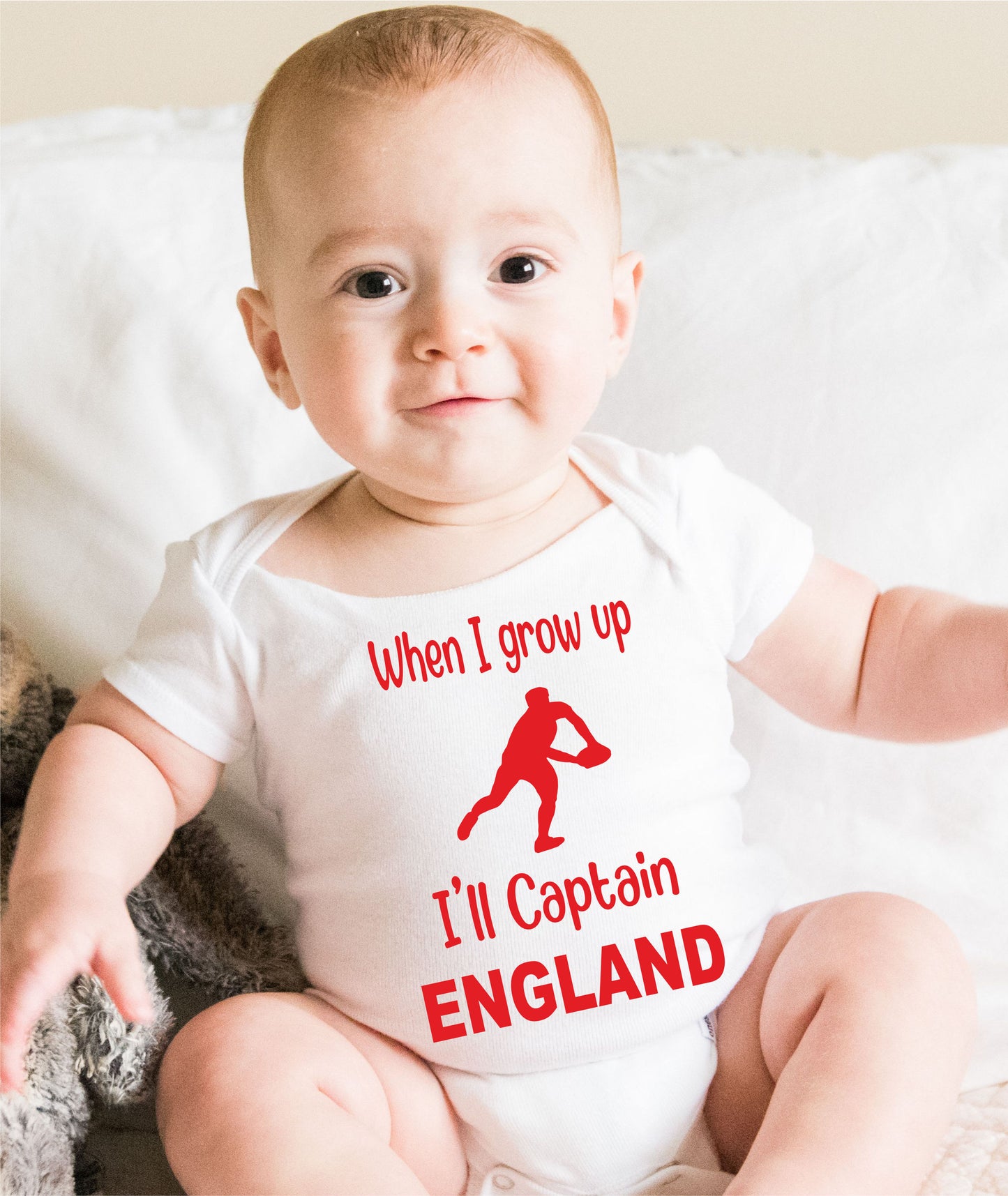 When Grow Up Captain England Funny Babygrow English Rugby Bodysuit Baby Gift