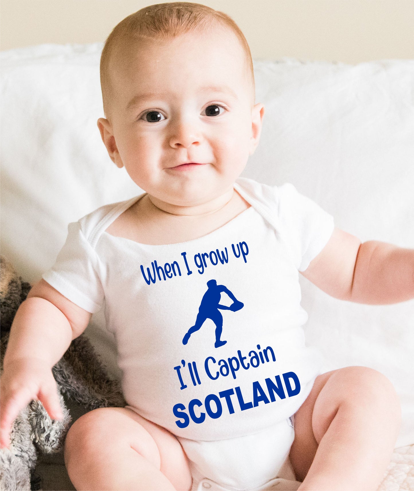 When Grow Up Captain Scotland Funny Babygrow Scottish Rugby Bodysuit Baby Gift