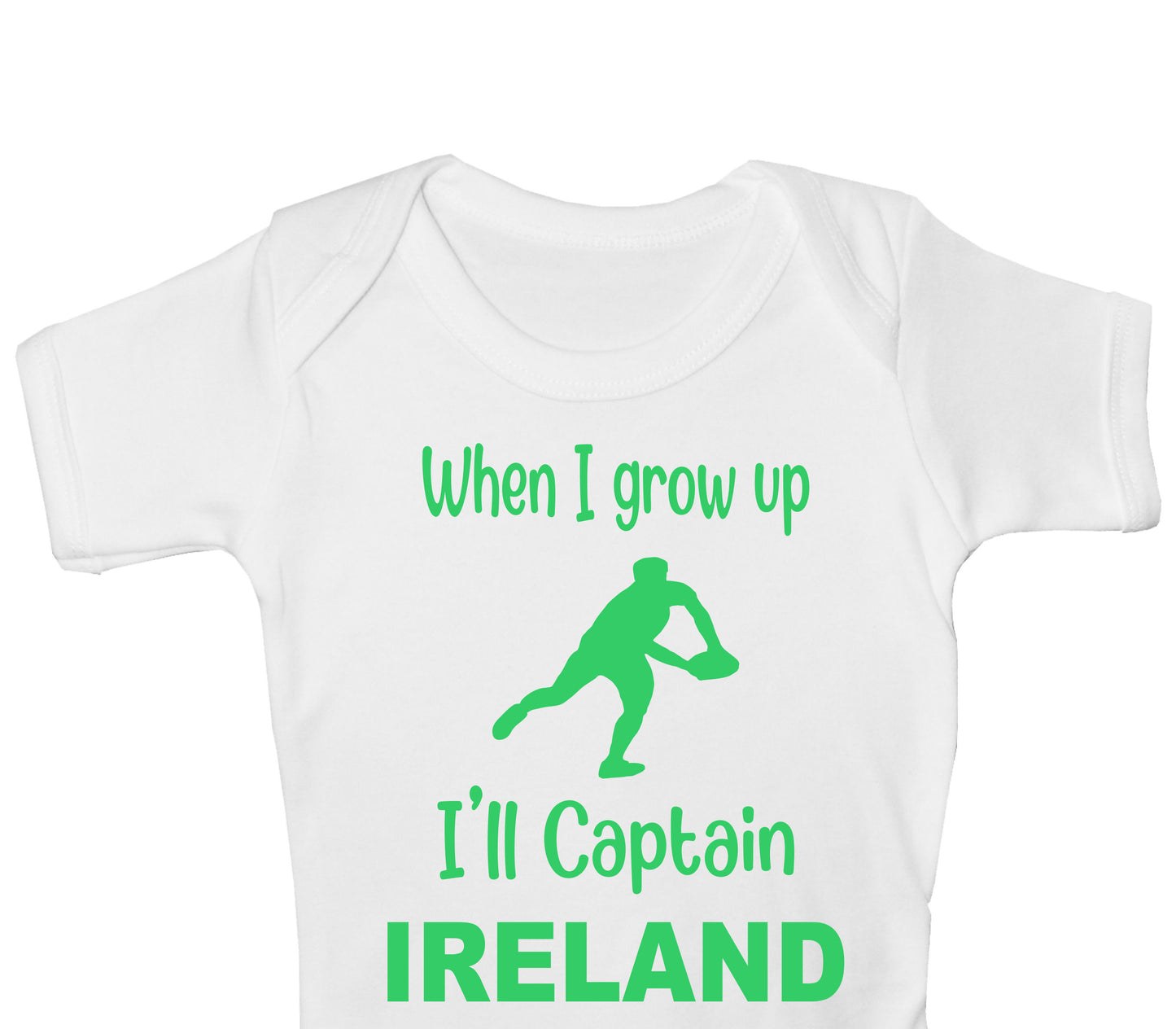 When Grow Up Captain Ireland Funny Babygrow Irish Rugby Bodysuit Baby Gift