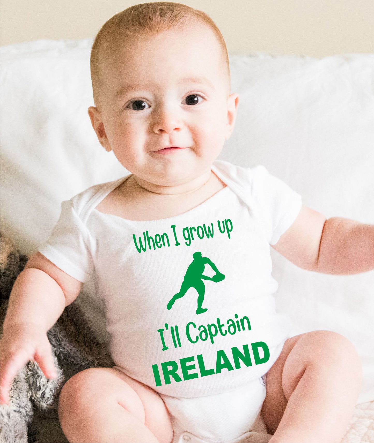 When Grow Up Captain Ireland Funny Babygrow Irish Rugby Bodysuit Baby Gift