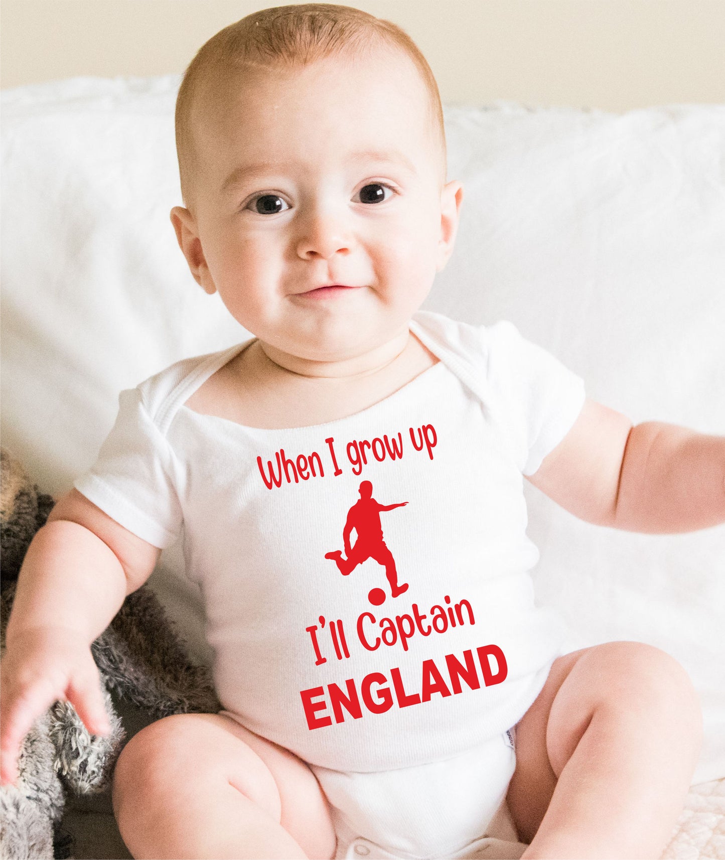 When Grow Up Captain England Funny Babygrow English Football Bodysuit Baby Gift