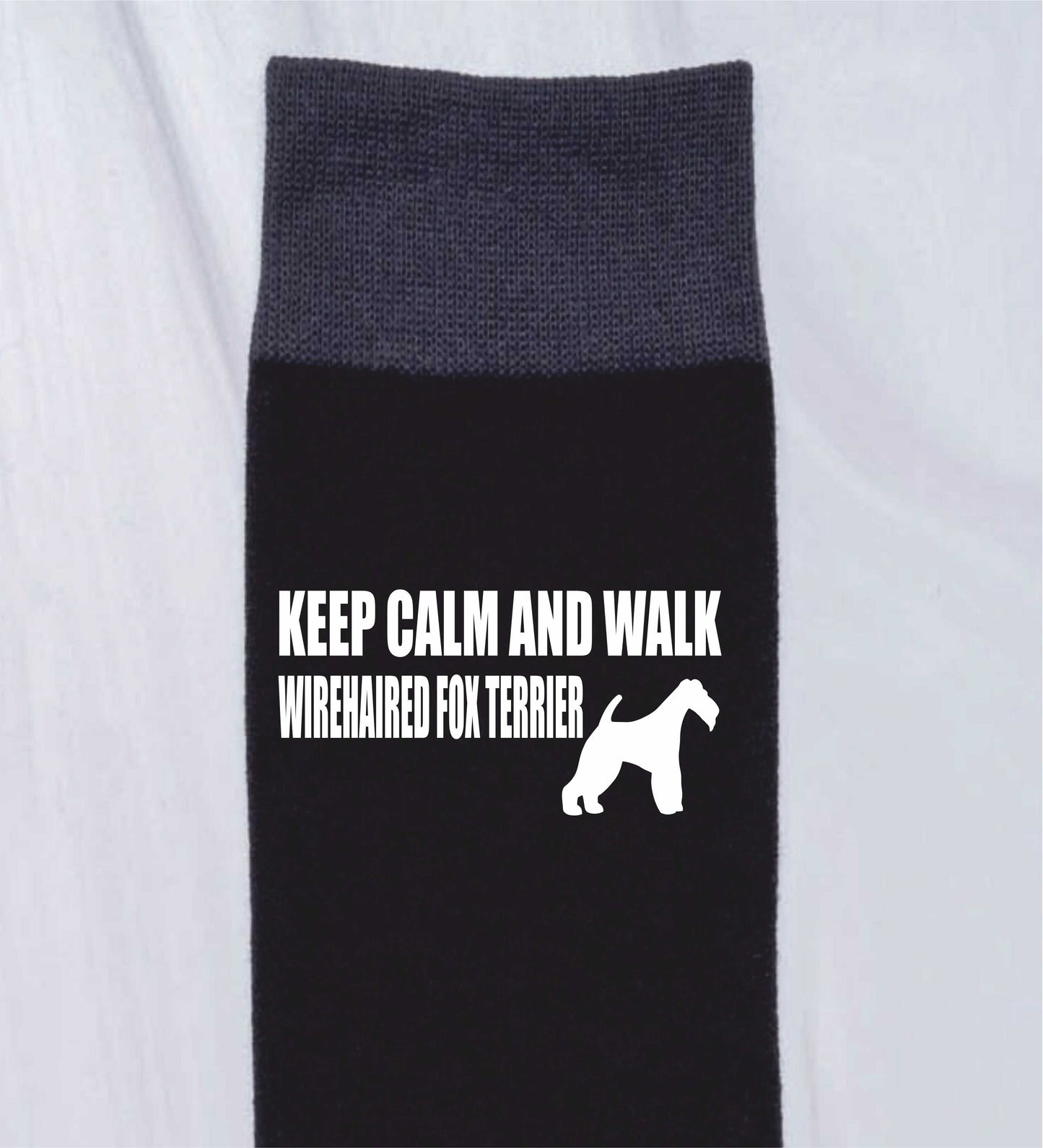 Keep Calm & Walk Wirefox Terrier Men's Novelty Socks Black Dog Lovers Gift