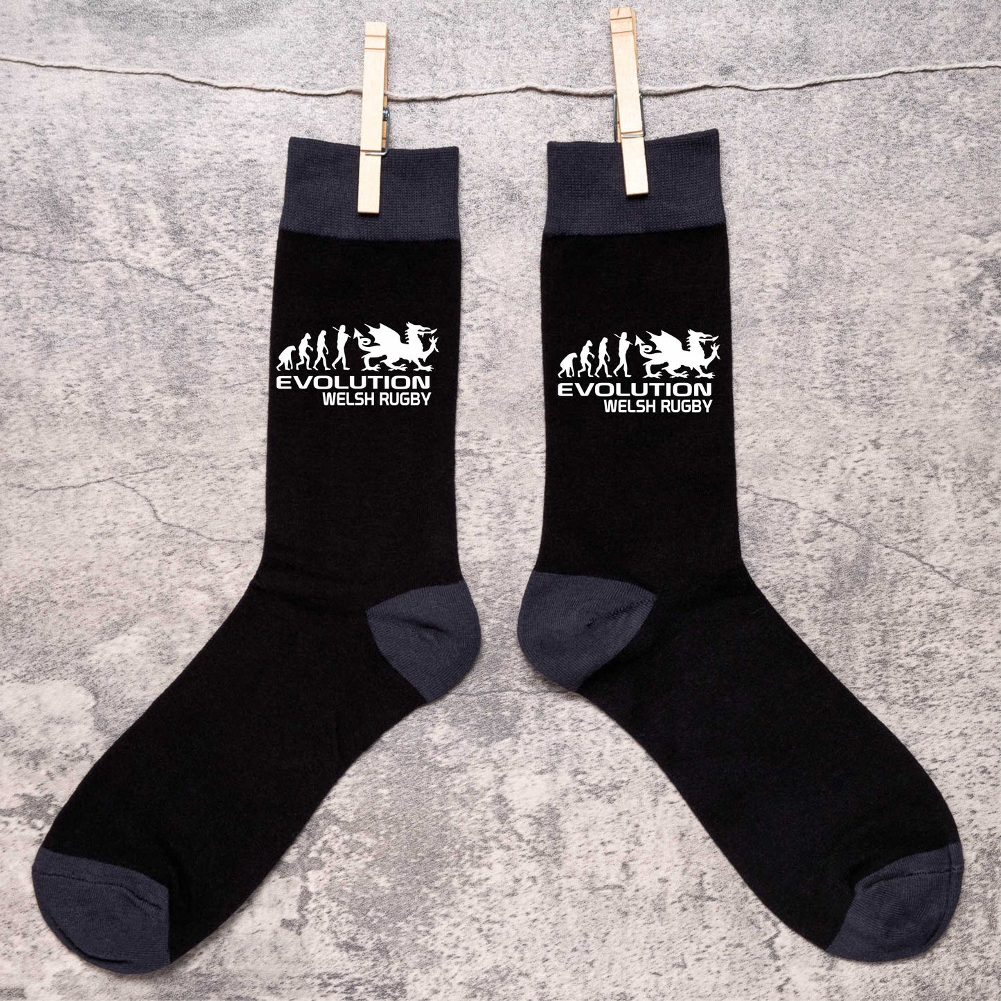 Evolution Of Welsh Rugby Men's Novelty Socks Black Funny Wales Gift for Men