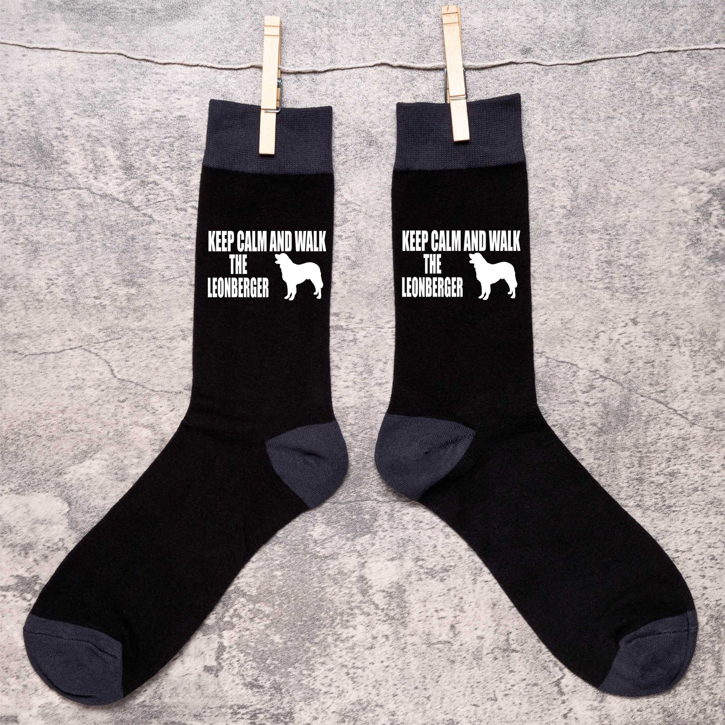 Keep Calm & Walk Leonberger Men's Novelty Socks Black Dog Lovers Gift