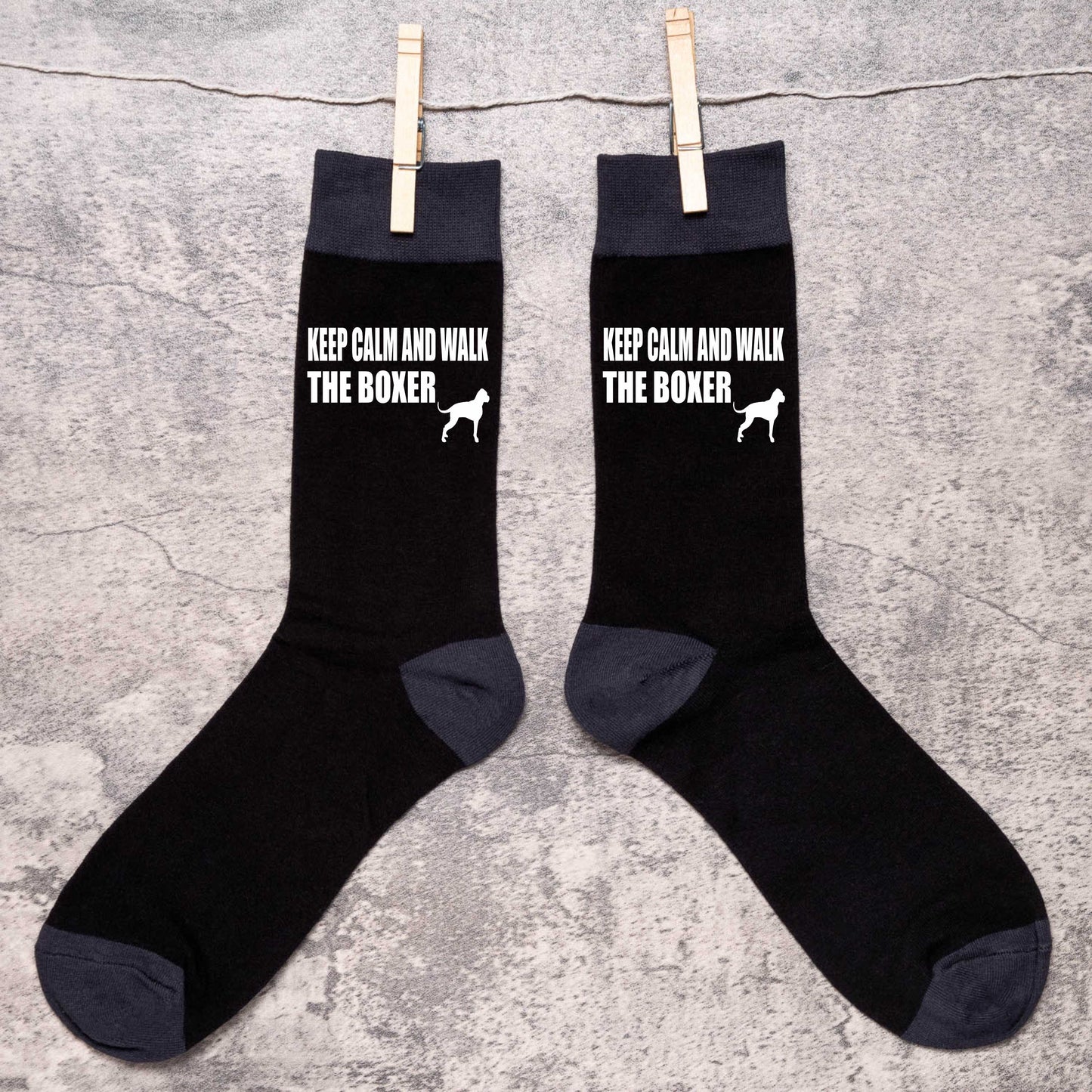 Keep Calm & Walk The Boxer Men's Black Novelty Socks Dog Lover Gift