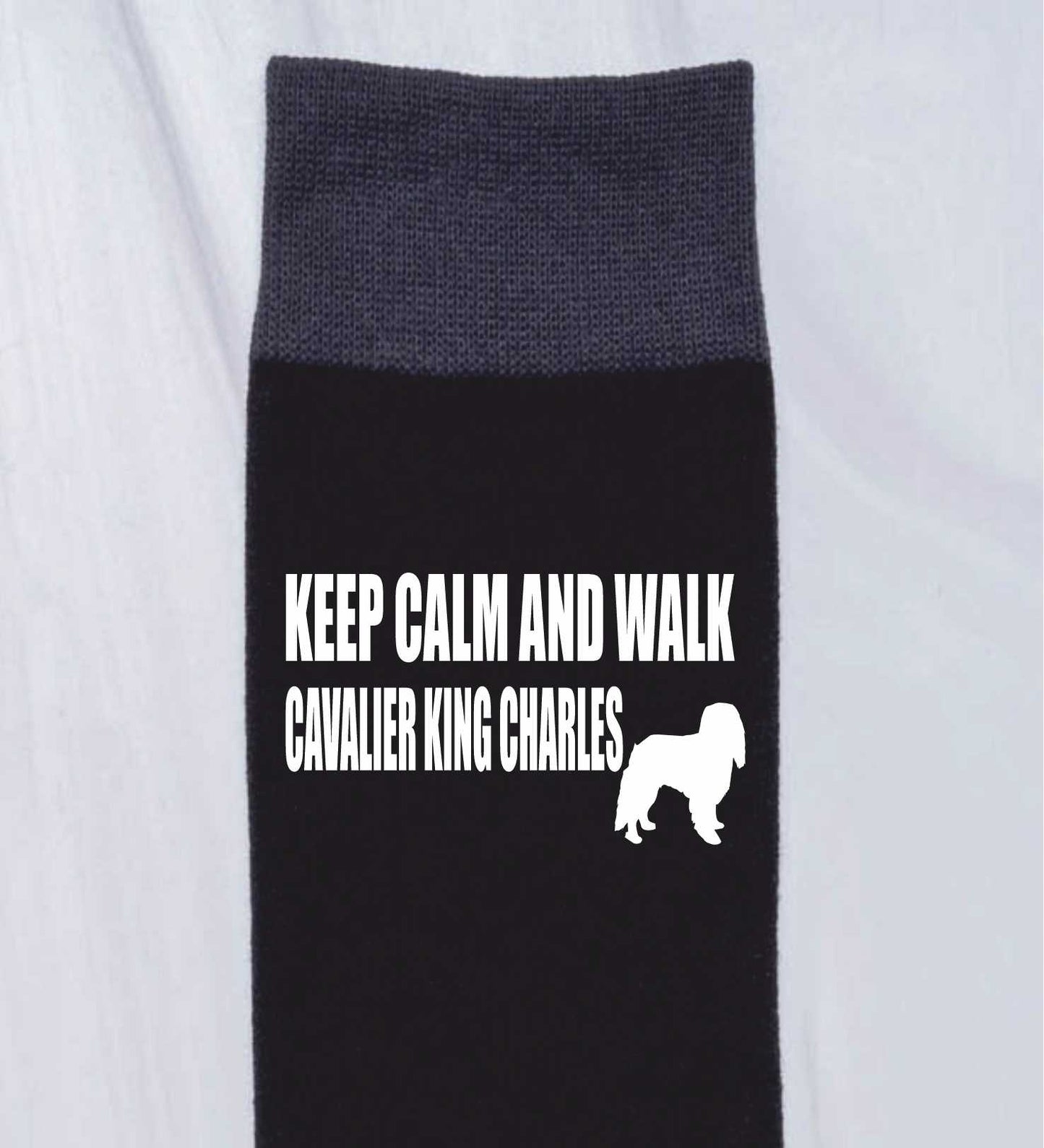 Keep Calm & Walk King Charles Cavalier Men's Black Novelty Socks Dog Lover Gift