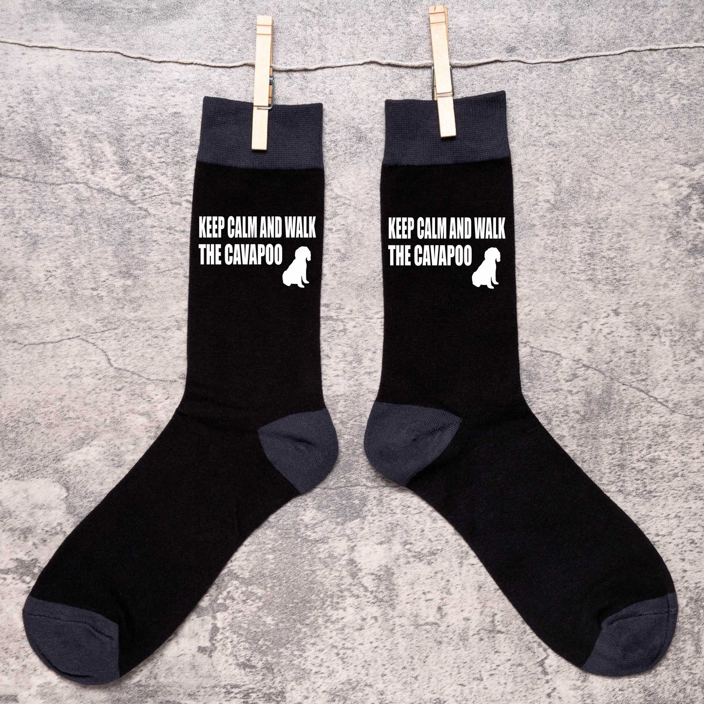 Keep Calm & Walk The Cavapoo Men's Black Novelty Socks Dog Lover Gift