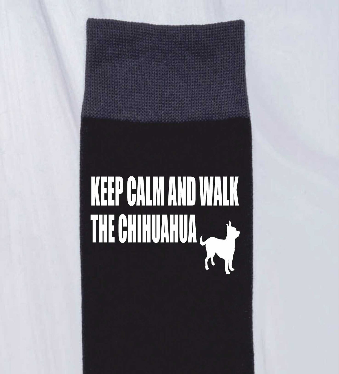 Keep Calm & Walk The Chihuahua Men's Black Novelty Socks Dog Lover Gift