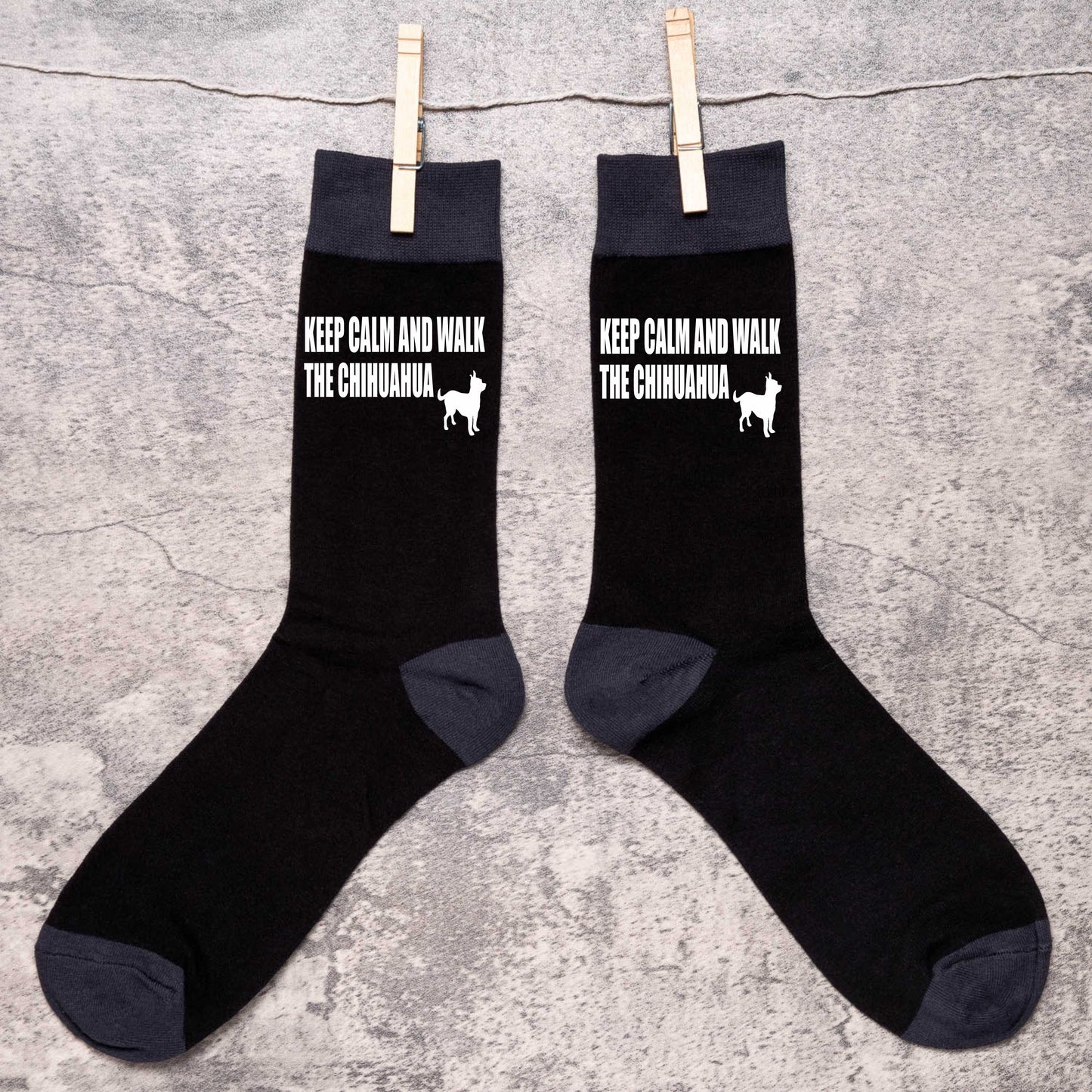 Keep Calm & Walk The Chihuahua Men's Black Novelty Socks Dog Lover Gift