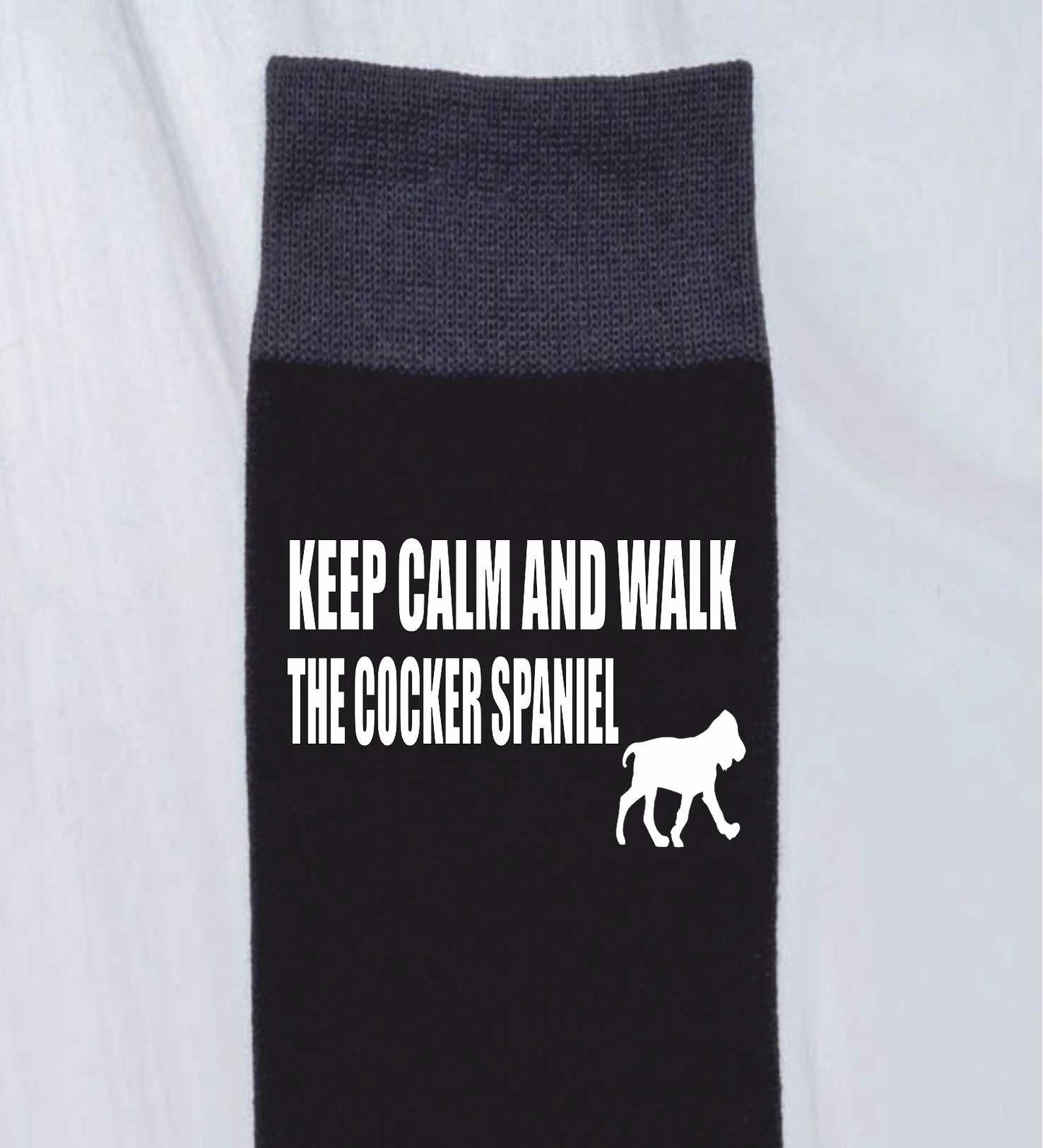 Keep Calm & Walk The Cocker Spaniel Men's Black Novelty Socks Dog Lover Gift