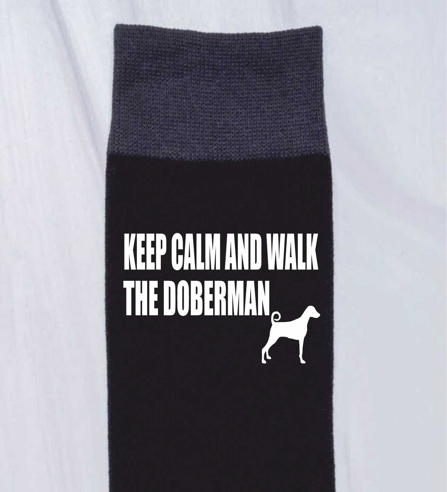 Keep Calm & Walk The Dobermann Men's Black Novelty Socks Dog Lover Gift