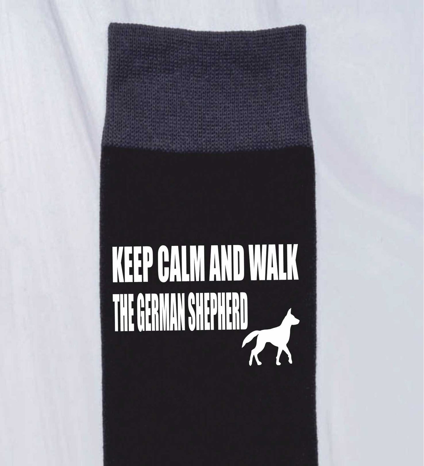 Keep Calm & Walk German Shepherd Men's Black Novelty Socks Dog Lover Gift