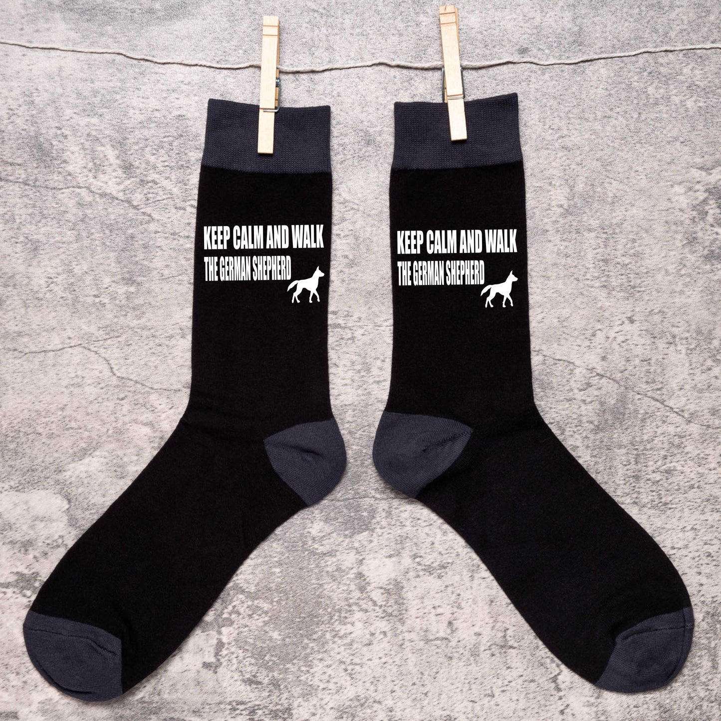 Keep Calm & Walk German Shepherd Men's Black Novelty Socks Dog Lover Gift