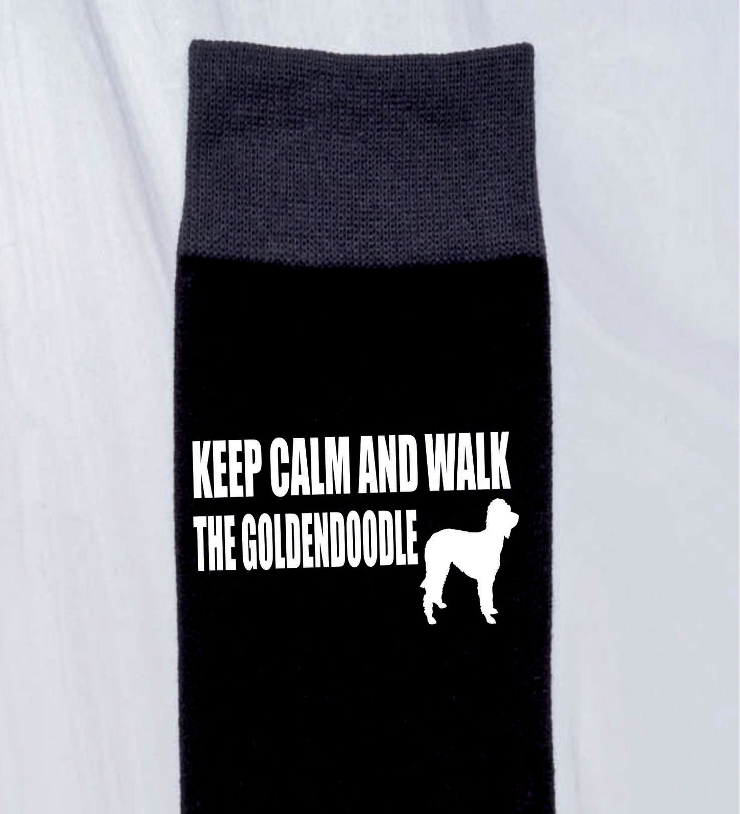 Keep Calm & Walk Goldendoodle Men's Black Novelty Socks Dog Lover Gift