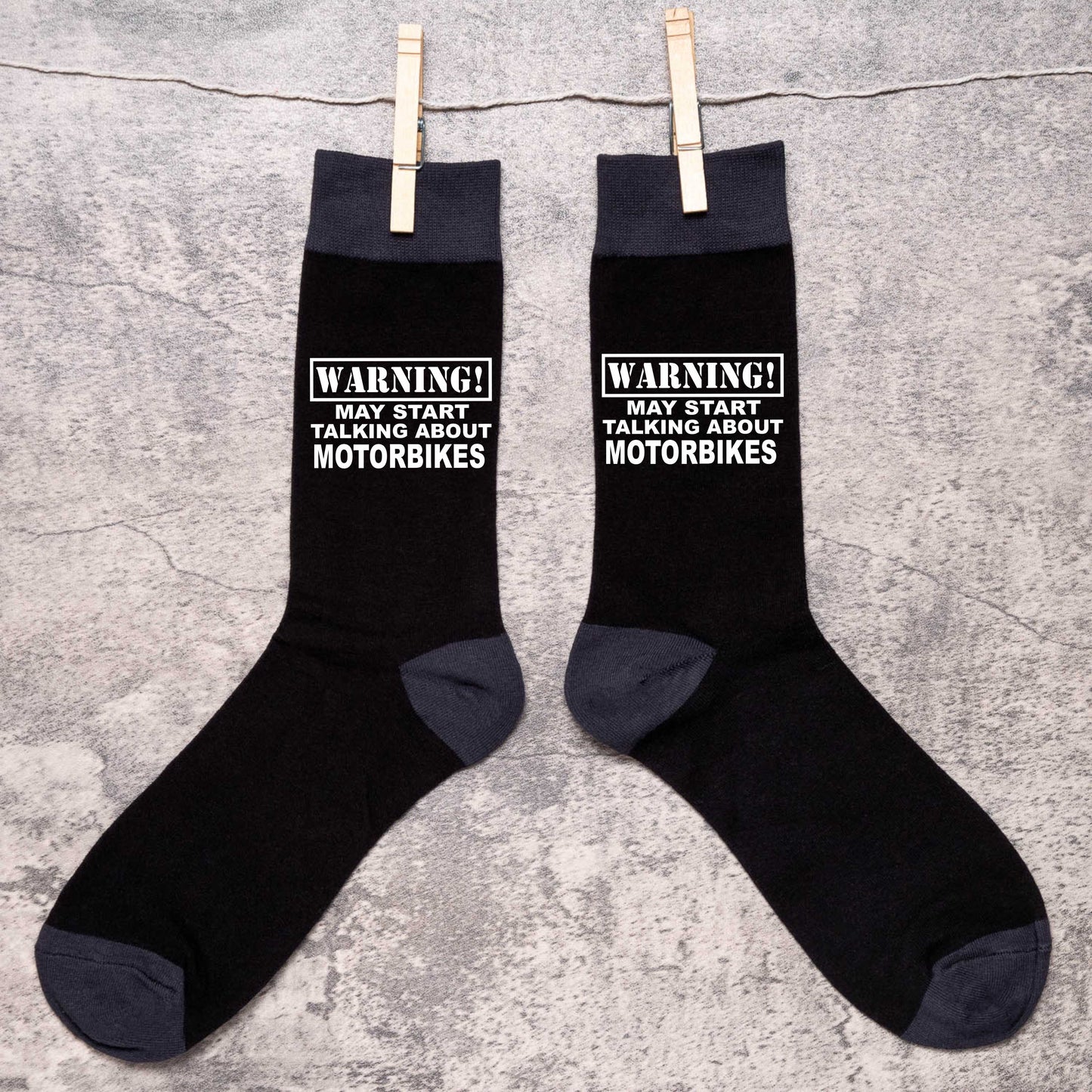 Warning May Talk About Motorbikes Men's Black Novelty Socks Birthday Gift