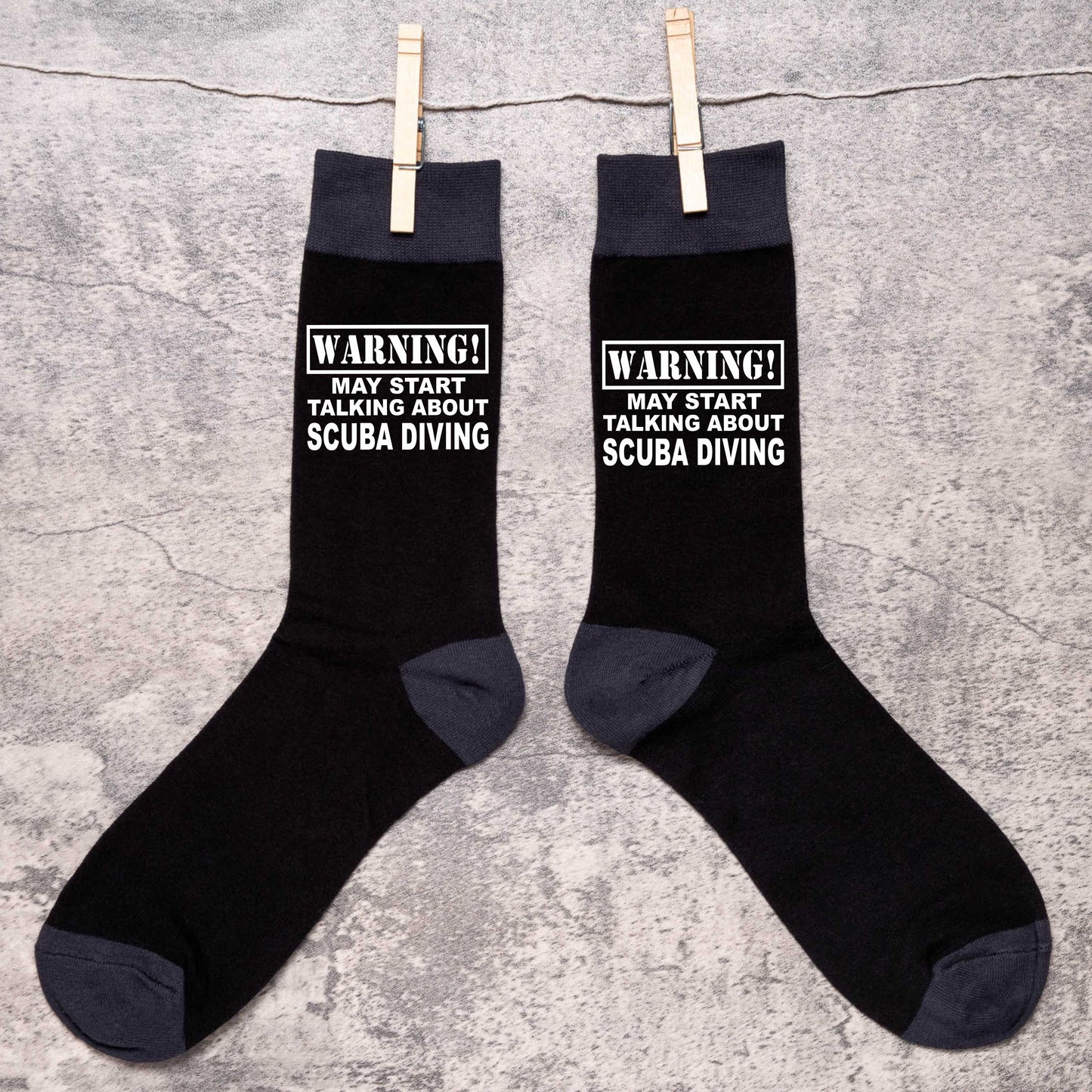 Warning May Talk About Scuba Diving Men's Black Novelty Socks Birthday Gift