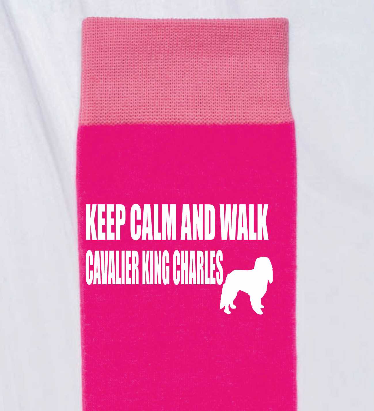 Keep Calm & Walk King Charles Cavalier Ladies Pink Novelty Socks Dog Lover Gift