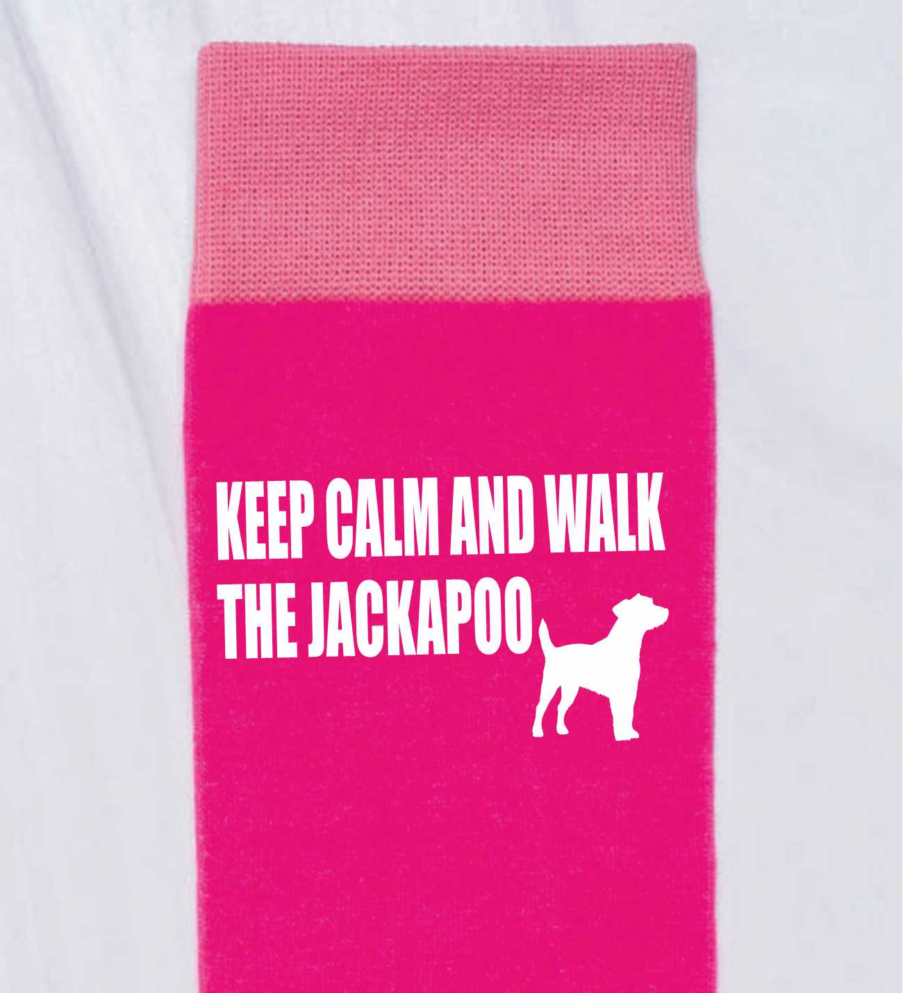 Keep Calm & Walk The Jackapoo Ladies Pink Novelty Socks Dog Lover Gift