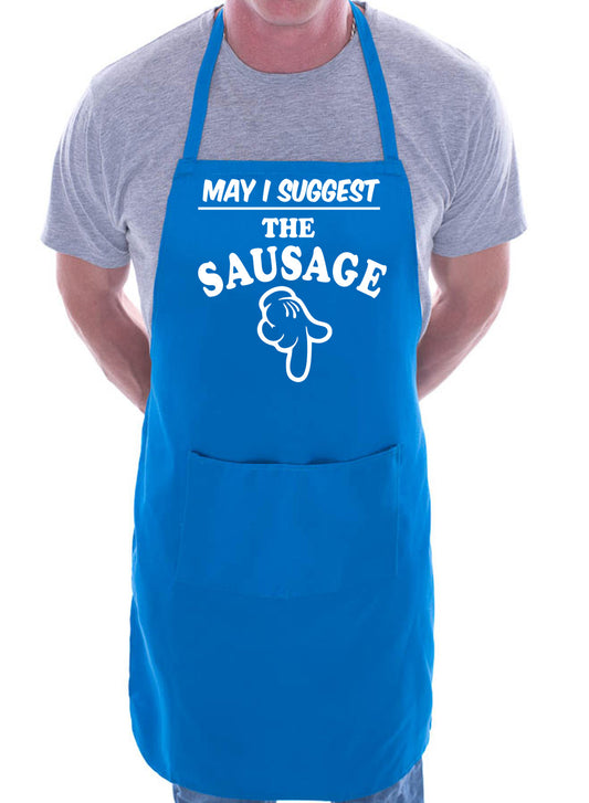 BBQ Apron May I Suggest Sausage Funny Slogan Gift Novelty Cooking Fathers Day