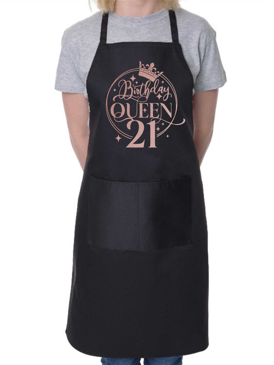 Birthday Queen 21 Ladies Apron 21st Birthday Gift Funny Apron In Rose Gold Design Cooking Apron