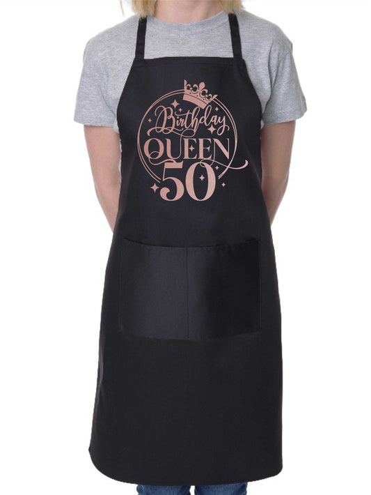 Birthday Queen 50 Ladies Apron 50th Birthday Gift Funny Apron In Rose Gold Design Cooking Apron