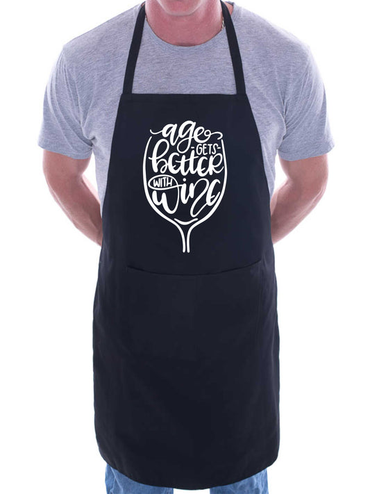 Age Gets Better With Wine Apron Funny Birthday Gift Cooking Baking BBQ