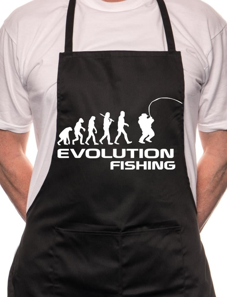Adult Evolution Of Fishing Angling BBQ Cooking Funny Novelty Apron