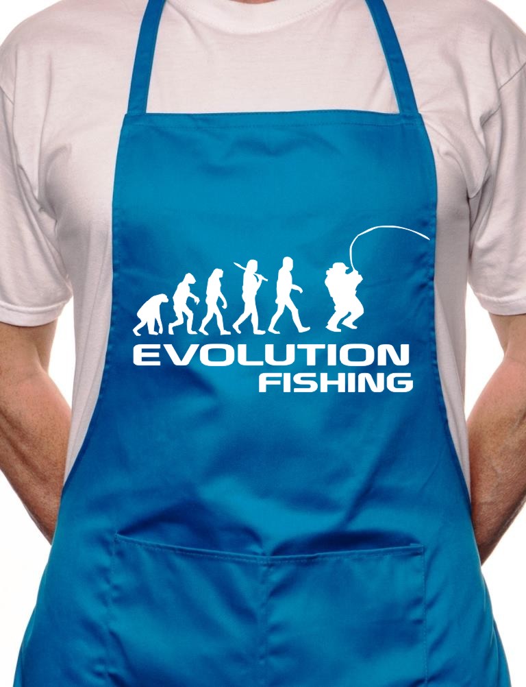Adult Evolution Of Fishing Angling BBQ Cooking Funny Novelty Apron