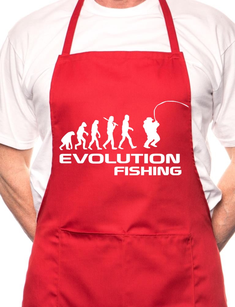 Adult Evolution Of Fishing Angling BBQ Cooking Funny Novelty Apron