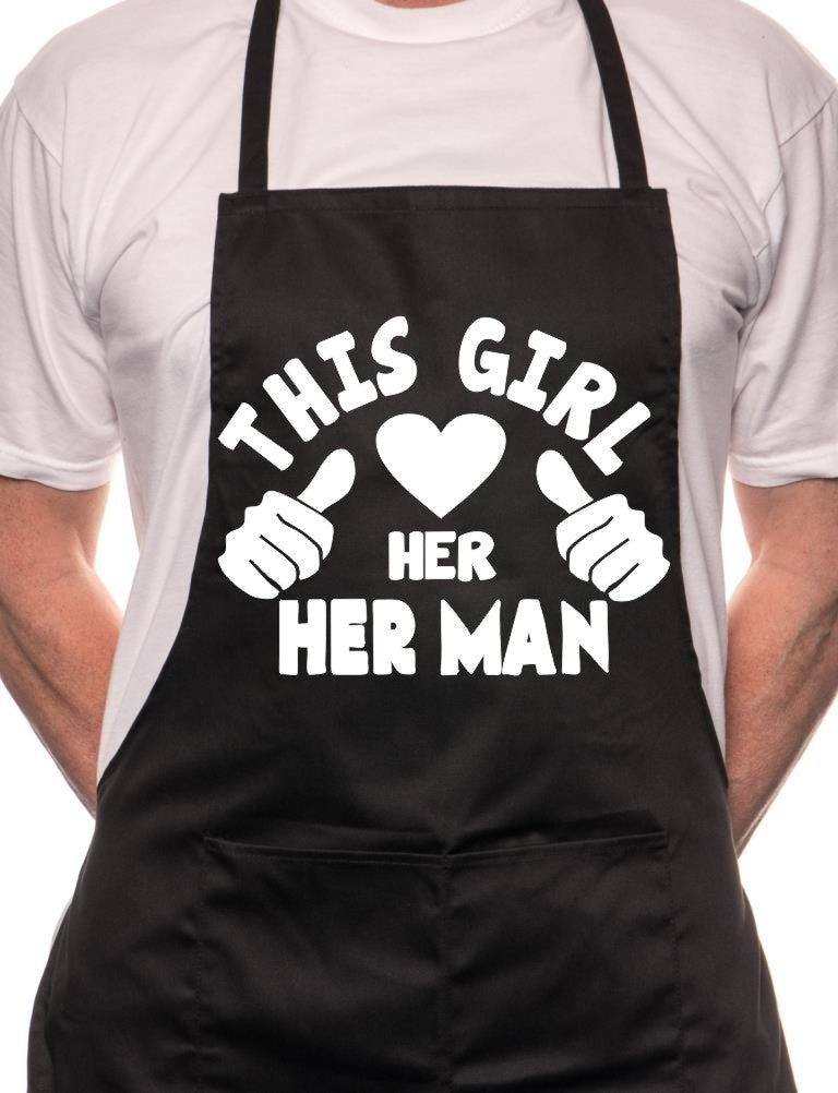 Adult This Girl Loves Her Man BBQ Cooking Funny Novelty Apron
