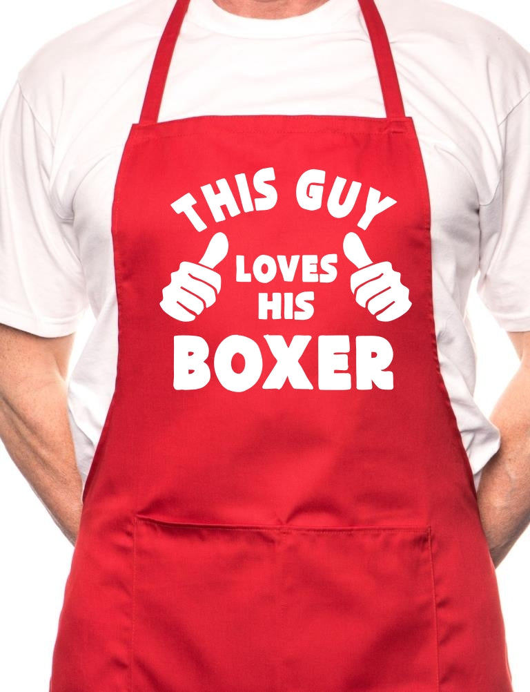 Adult This Guy Loves His Boxer BBQ Dog Cooking Funny Novelty Apron
