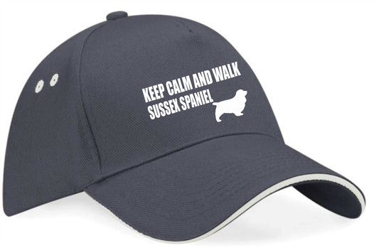 Keep Calm & Walk Sussex Spaniel Baseball Cap Dog Lovers Gift For Men & Ladies