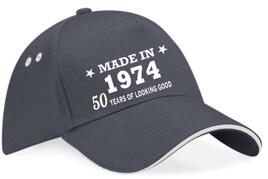 Made in 1974 50th Birthday Baseball Cap 50 Year Old Gift For Men & Ladies