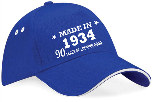 Made in 1934 90th Birthday Baseball Cap 90 Year Old Gift For Men & Ladies