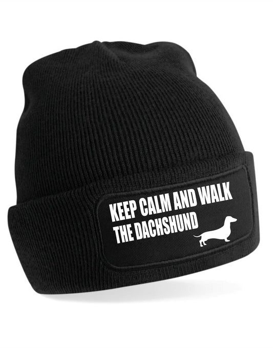 Keep Calm Walk The Dachshund Beanie Hat Dog Lovers Gift For Men & Ladies