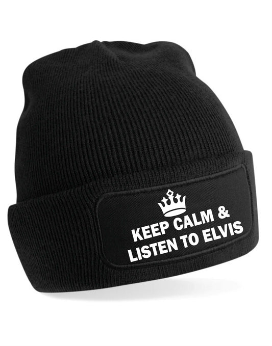 Keep Calm & Listen To Elvis Beanie Hat Music Lovers Gift For Men & Ladies