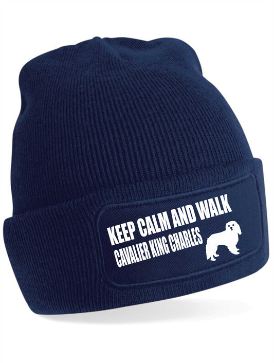 Keep Calm & Walk King Charles Cavalier Beanie Hat Dog Lovers Gift Men & Ladies