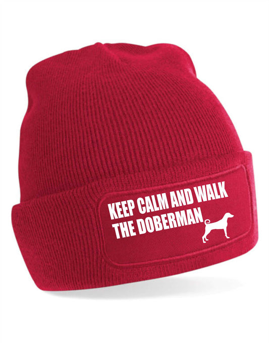 Keep Calm Walk The Doberman Beanie Hat Dog Lovers Gift For Men & Ladies