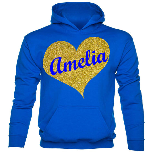 Kids Personalised Hoodie Any Name Your Name In Gold Glitter