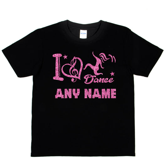 Kids Personalised T-Shirt I Love Dance Any Name Great For Dance Schools