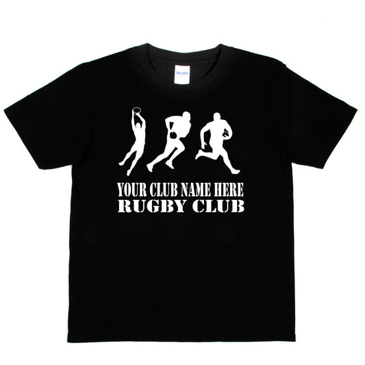 Kids Personalised Rugby T-Shirt Your Club Name Here Sport Tee Boys Girls