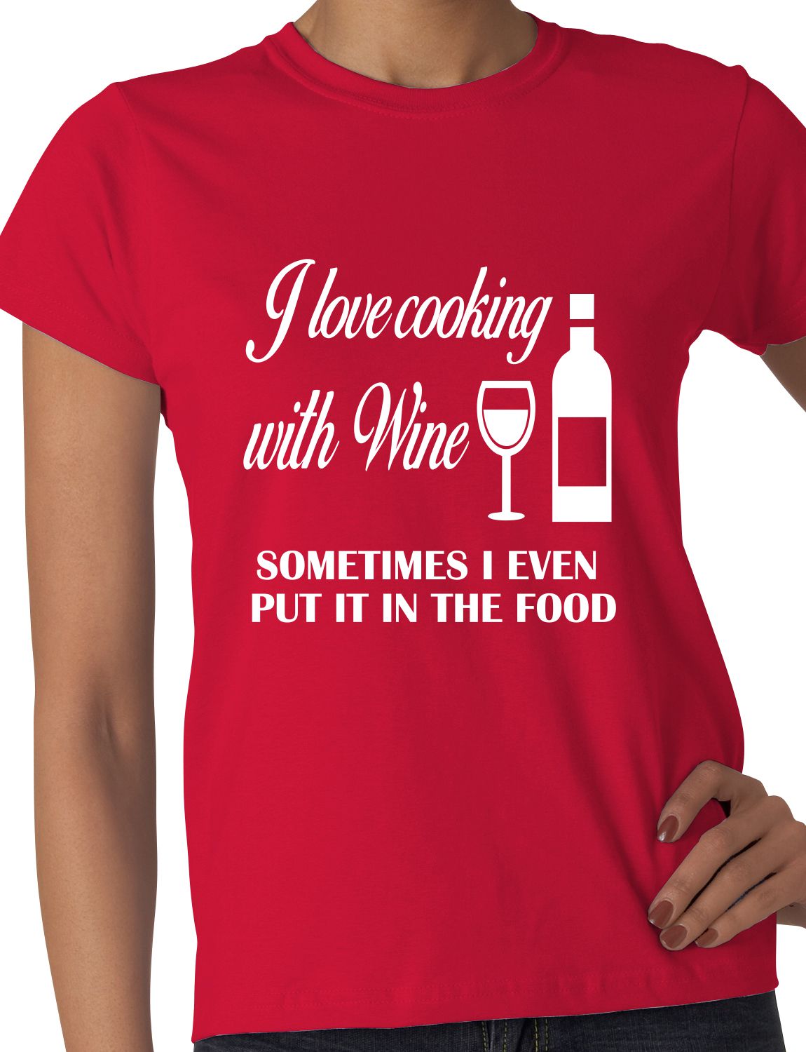 I Love Cooking With Wine Funny Gift Ladies T Shirt