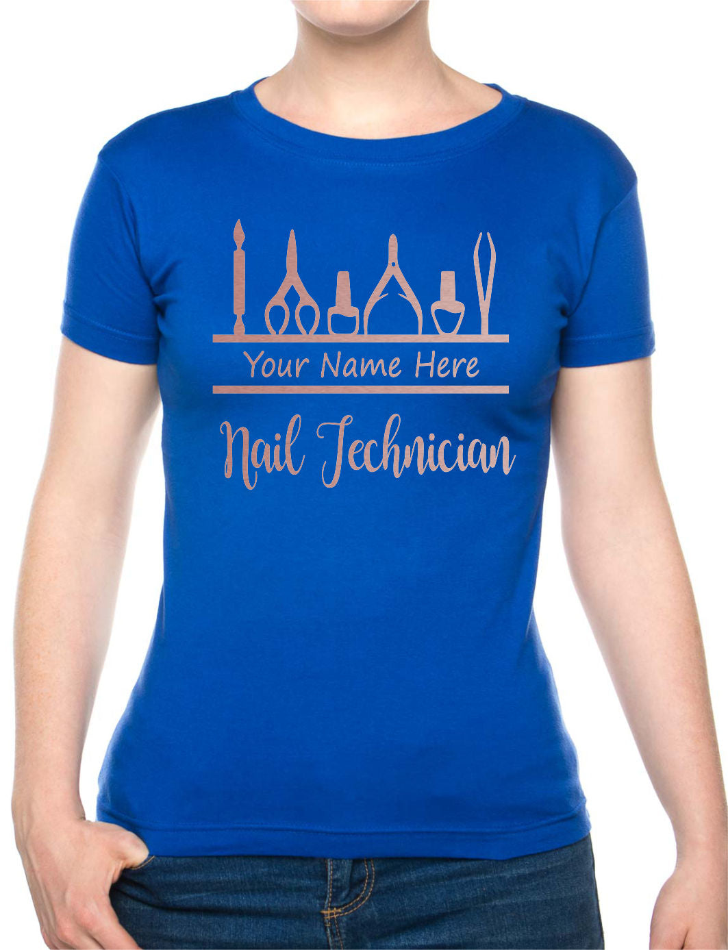 Personalised Ladies T-Shirt Nail Technician Your Name Work Tee For Nail Beauty