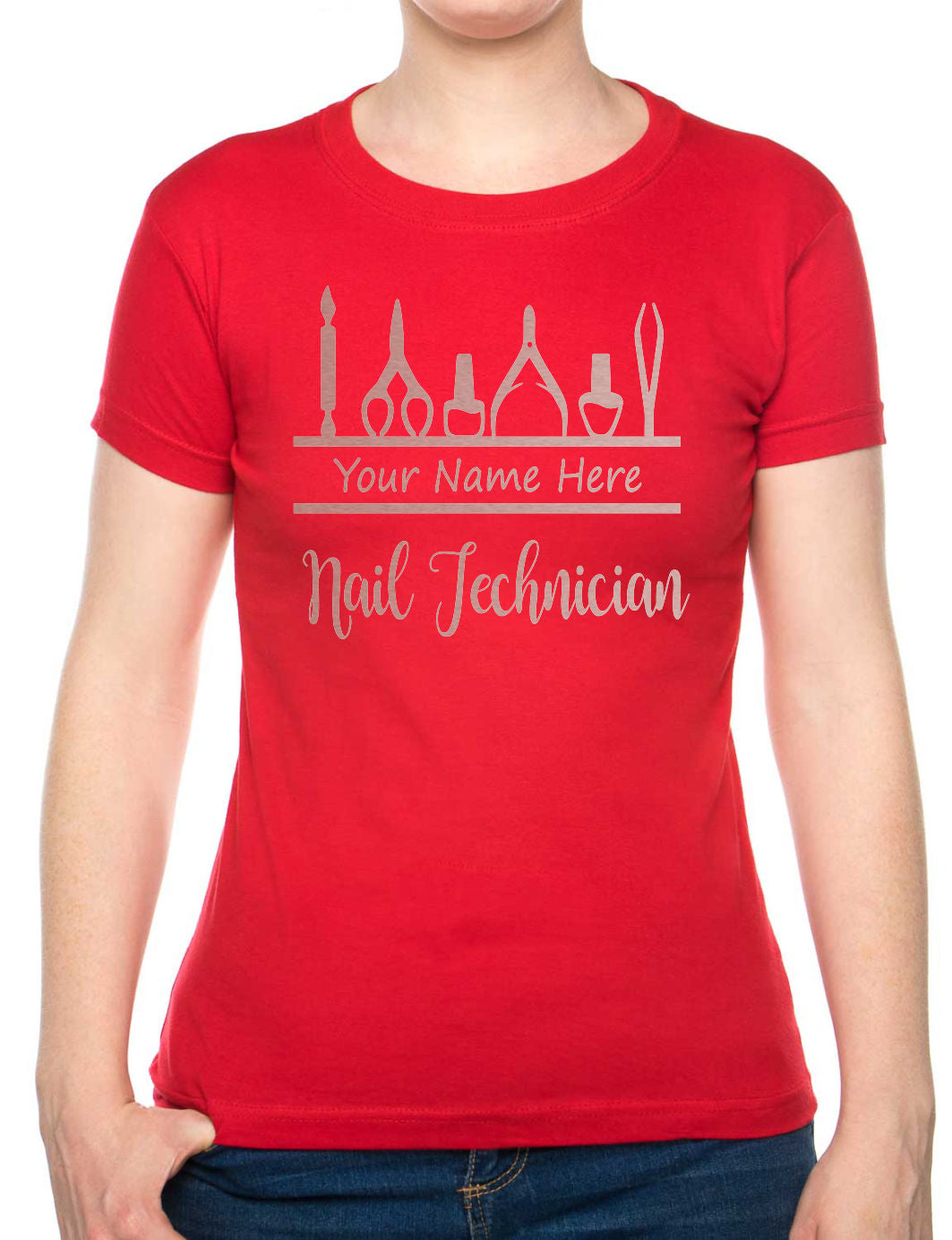 Personalised Ladies T-Shirt Nail Technician Your Name Work Tee For Nail Beauty