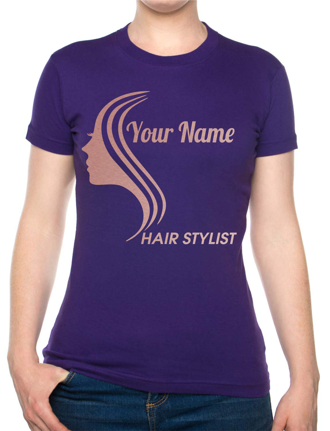 Personalised Ladies T-Shirt Hair Stylist Any Name Work Tee For Hairdresser